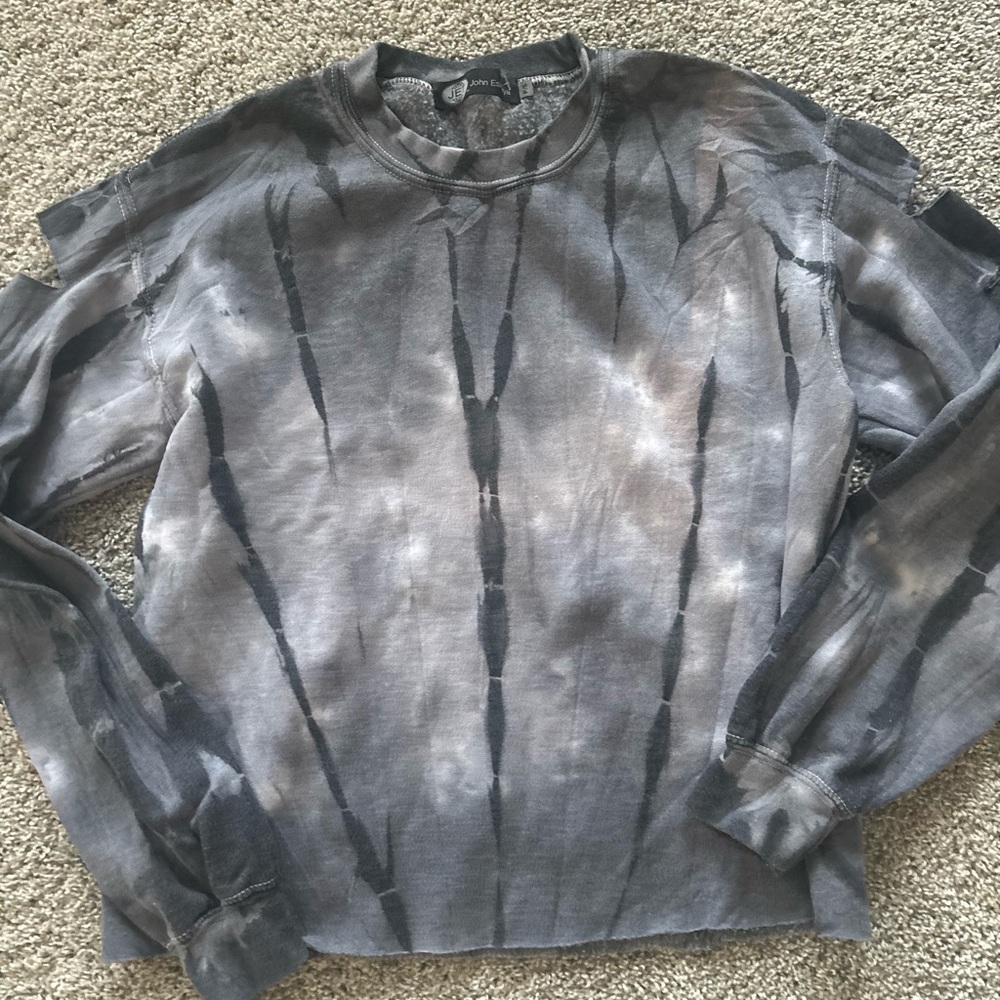John Varvatos Gray & Black Tie-Dye Long Sleeve Sweatshirt